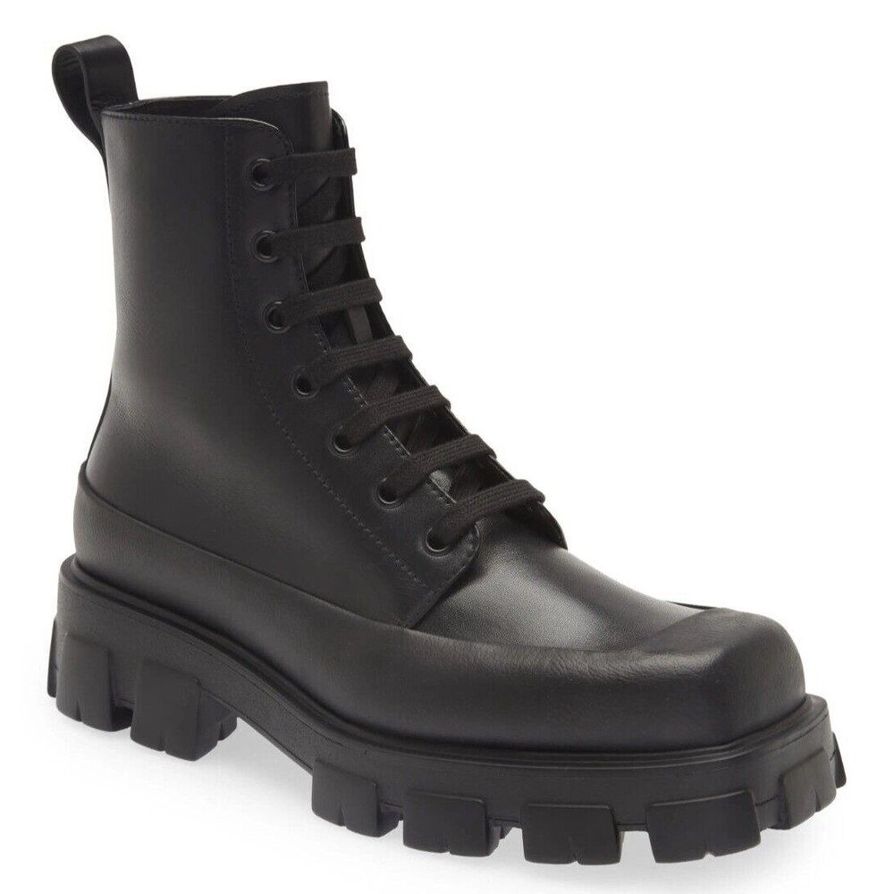 Prada Mens Monolith Lug Sole Leather Combat Ankle Boots Black Size UK 10 / US 11